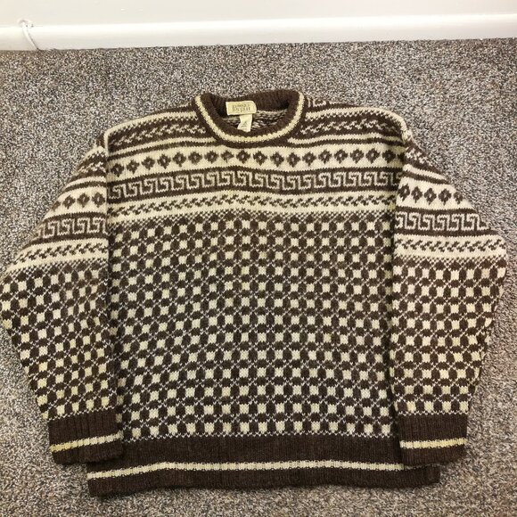 Vintage Edward Bryan Sweater Mens Medium Wool Fair Isle Brown Chunky 90s Grunge - Picture 1 of 10